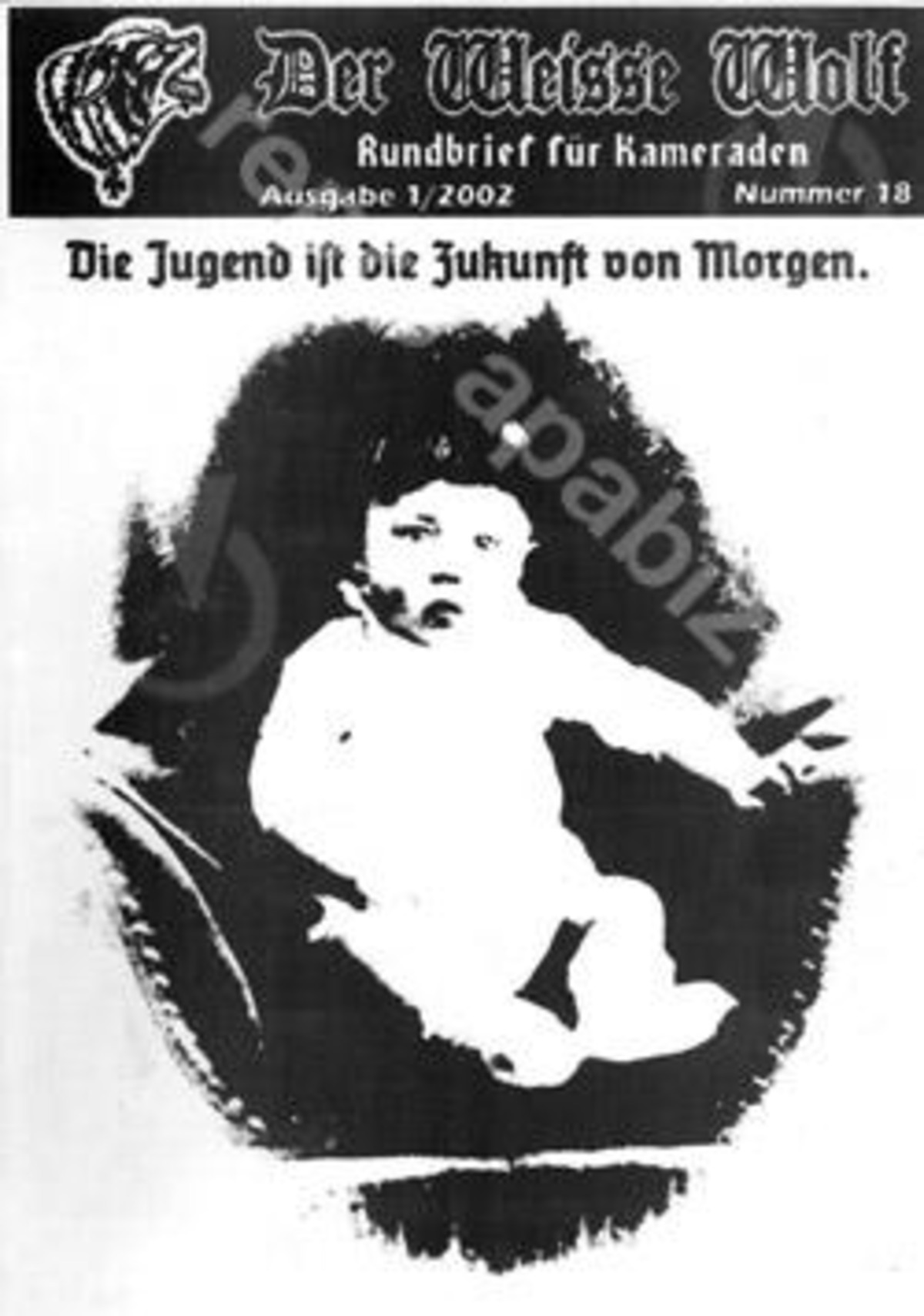 Photo du bébé Adolph Hitler en couverture du magazine néonazi « der weisse Wolf », 2001